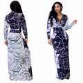 Fashion Summer digital printed floral dress women long sleeve evening dress